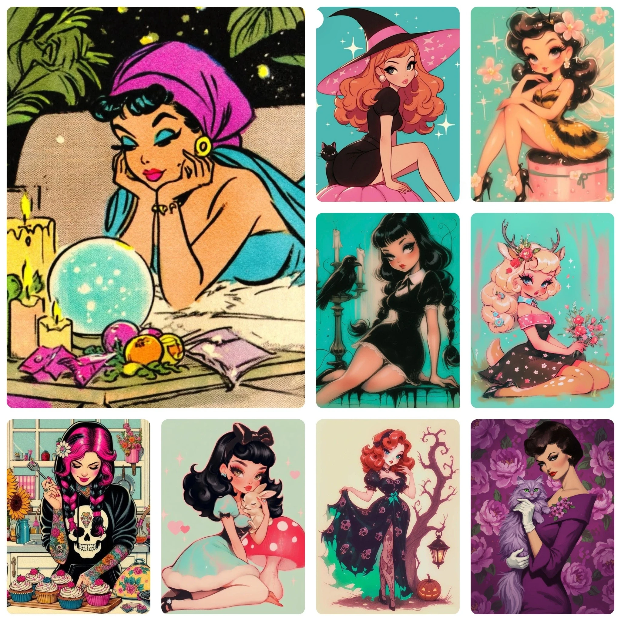 DIY Retro Pop Art Maiden Diamond Painting, Whimsical Vintage Pin‑up Character Art For Living Room Wall Decoration Handmade Gift
