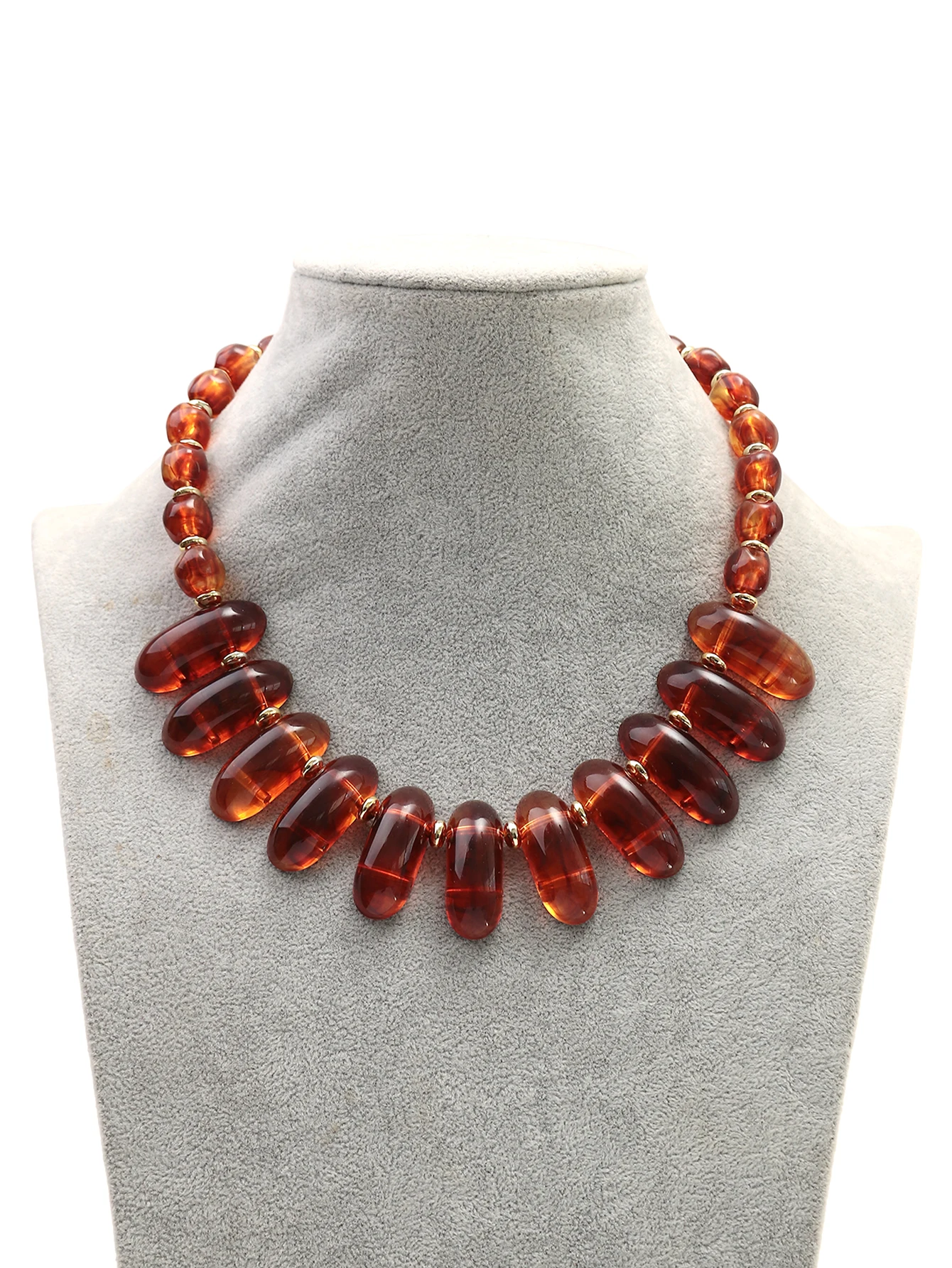 Vintage Maillard Acryl Unregelmäßige Perlen Halsband Halskette für Frauen Bernstein Harz Geometrische Anhänger Halsketten Trendy Winter Schmuck – Detail 8