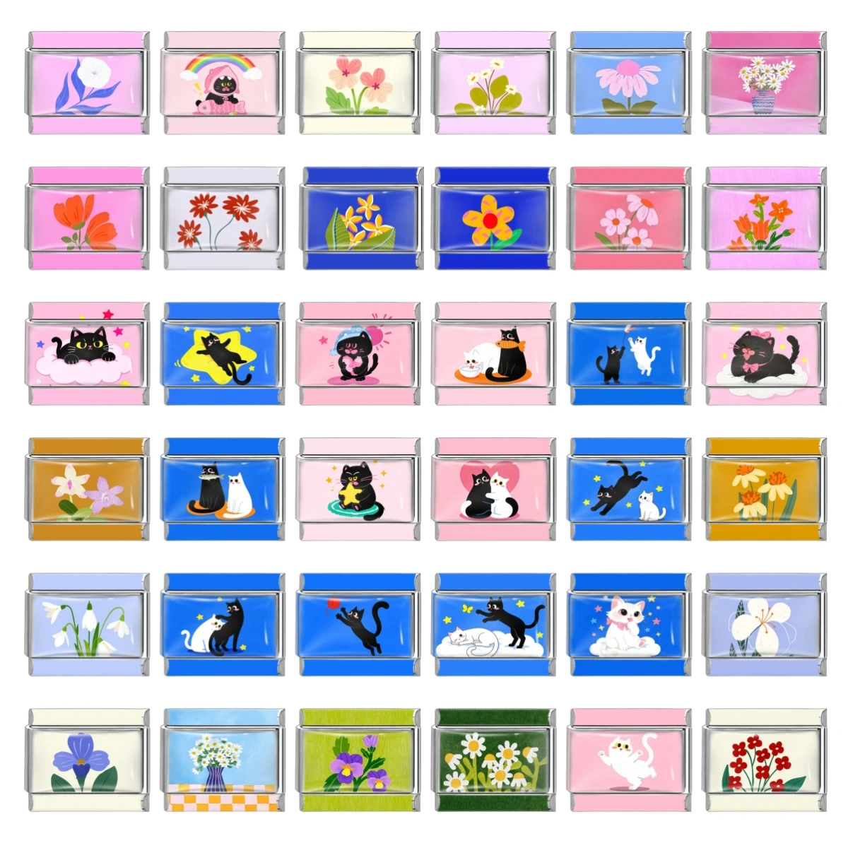 2026 Colorful Sweet Flower cute Cat Series Italian Charm Links Fit 9mm Stainless Steel Charm Bracelet Jewelry DIY Gift Wholesale