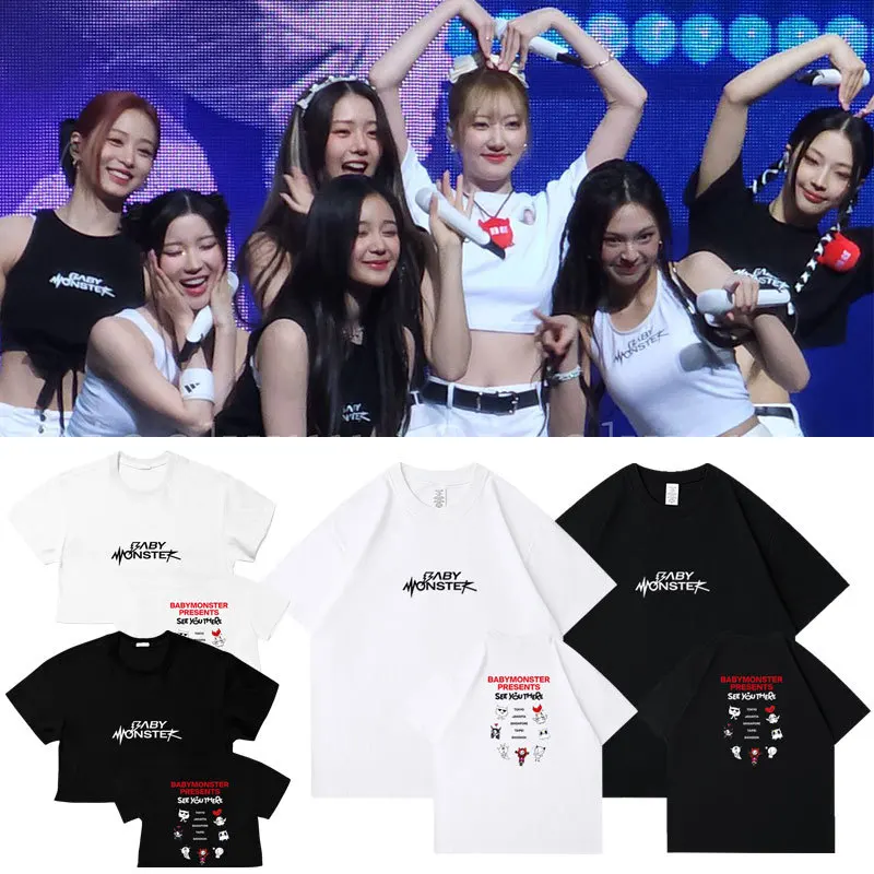 Y2K BABYMONSTER Concert Same Short Sleeve SEE YOU THERE Male and Female Cotton New Summer T-Shirt Tops Kpop clothes Goth T-shirt