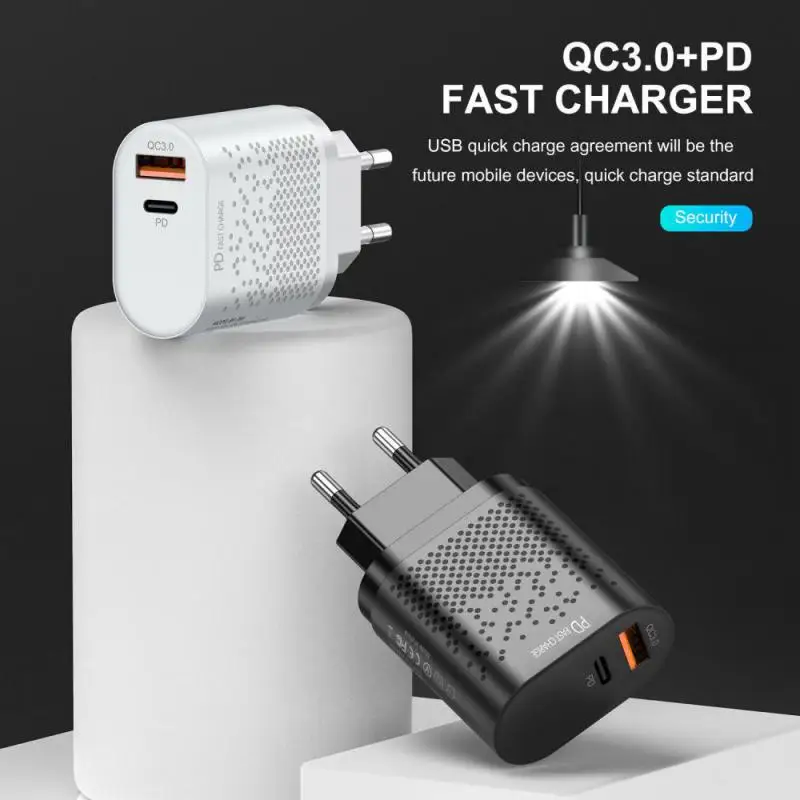 1/2/4PCS QC3.0 Fast Charge PD Charger 20W For Android USB-A+Type-C Dual-Port Charging Head For 13 12