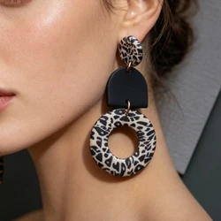 Bold Animal Print Statement Polymer Clay Earrings Modern Geometric Arch Hoop Dangle Black White Artsy Jewelry Unique Accessories