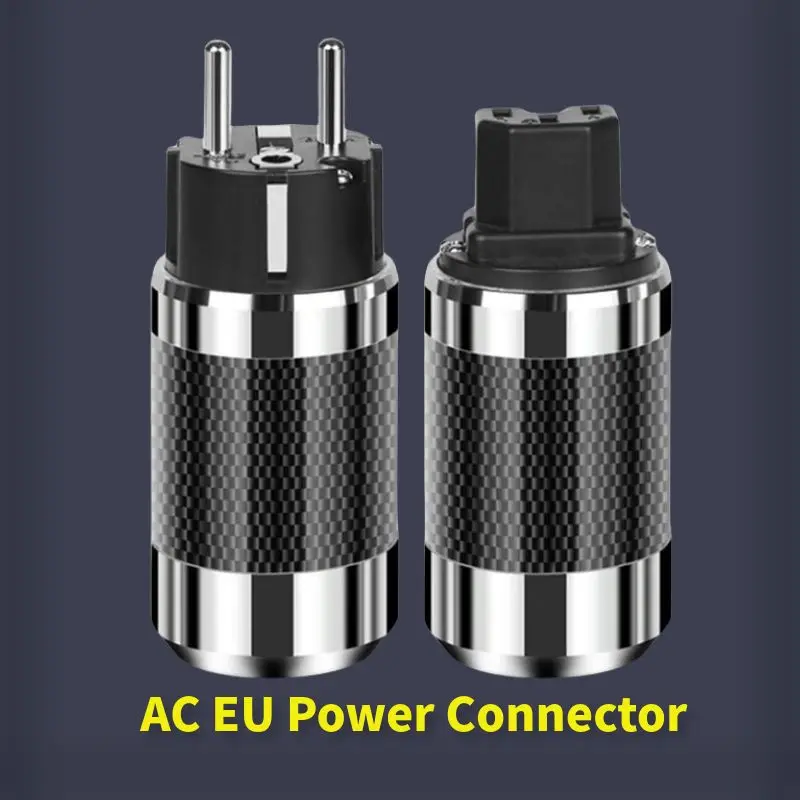 

AC EU Power Connector IEC Schuko Plug Carbon Fiber Rhodium Plated Electrical Male Female Connectors HiFi Audio Plugs And Sockets