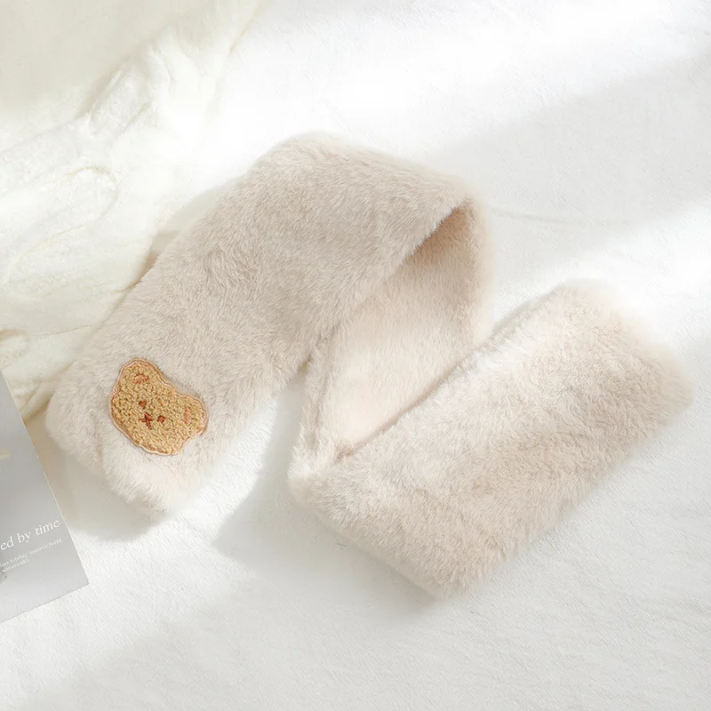 

Cute Bear Scarf For Children Winter Warm Plush Scarves Cartoon Kids Cross Neckerchief 1-13Year Baby Thick Fluffy Fur Neck Covers