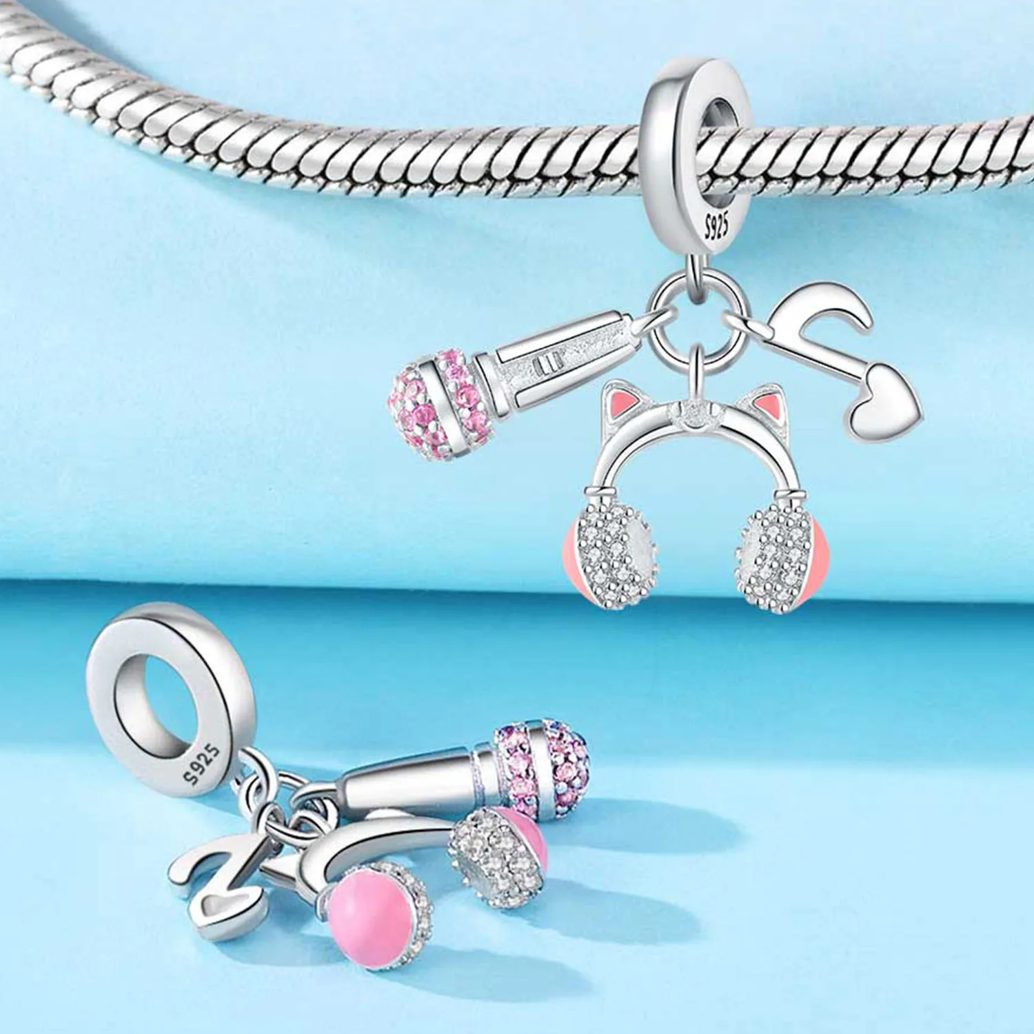 Orstarry S925 Sterling Silver Charm Headphones Musical Note Daily Essentials Pendants For Bracelet DIY Jewelry Making Women Gift view 2