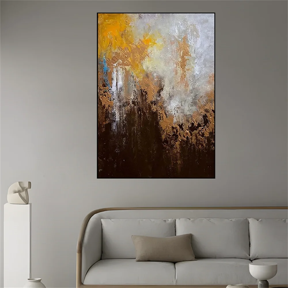 

100% Hand-Painted Modern Oil Paintings On Canvas Abstract Dancer Wall Art For Living Room Home Decor Poster Gold Textured Mural