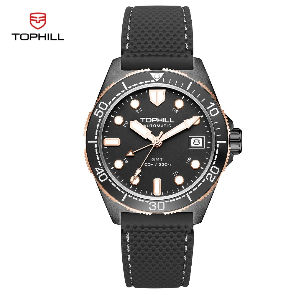 TOPHILL GMT Watch Self-Winding Movement Mechanical watches Luminous Watches 100M Waterproof Sapphire Crystal