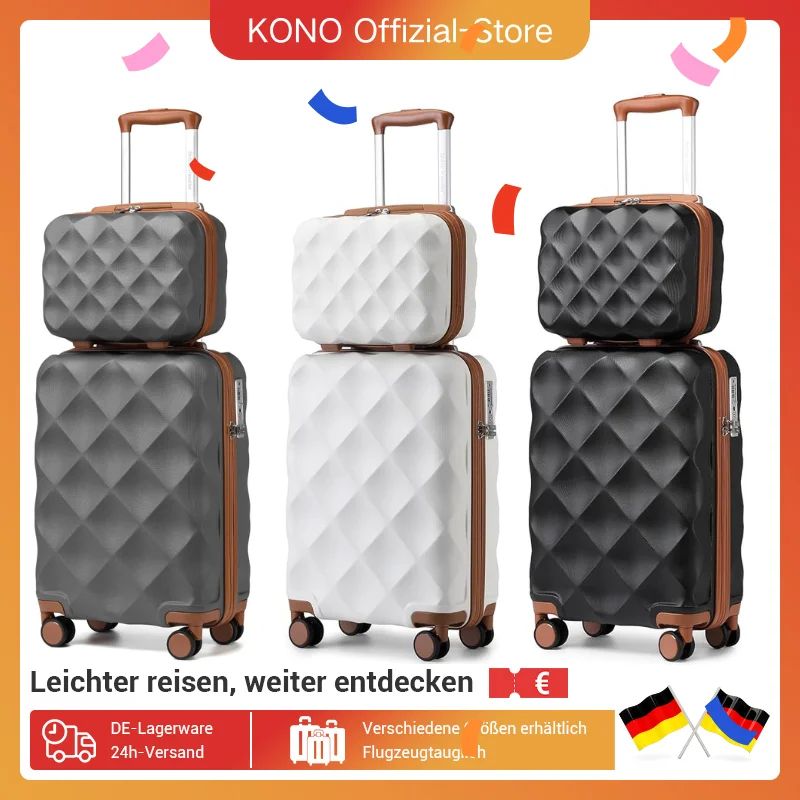 British Traveller 2-teiliges Gepäckset | Kabinenkoffer mit TSA-Schloss & Toilettentasche | 4 Doppelrollen | 31+54 cm