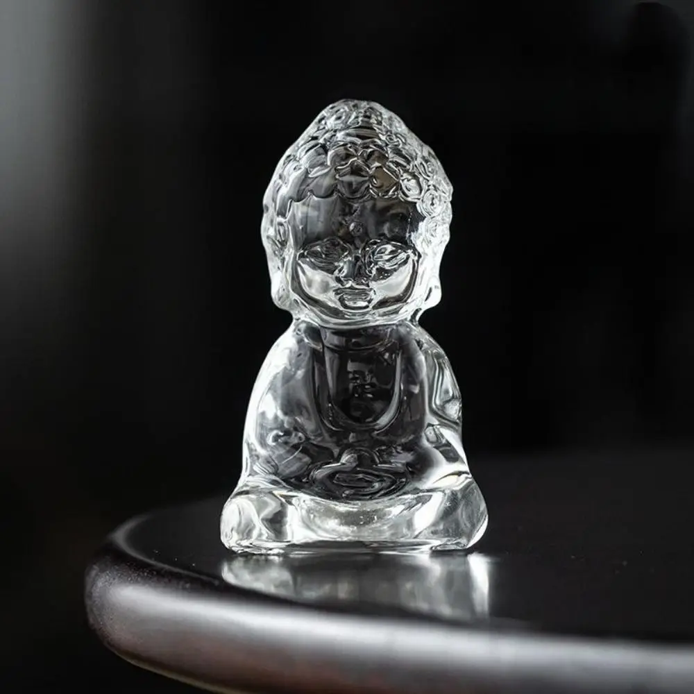 Cute Handmade Buddha Glass Ornaments Unique Glass Material Small Buddha Statue Small Size Spiritual Tea Table Decor Office Desk