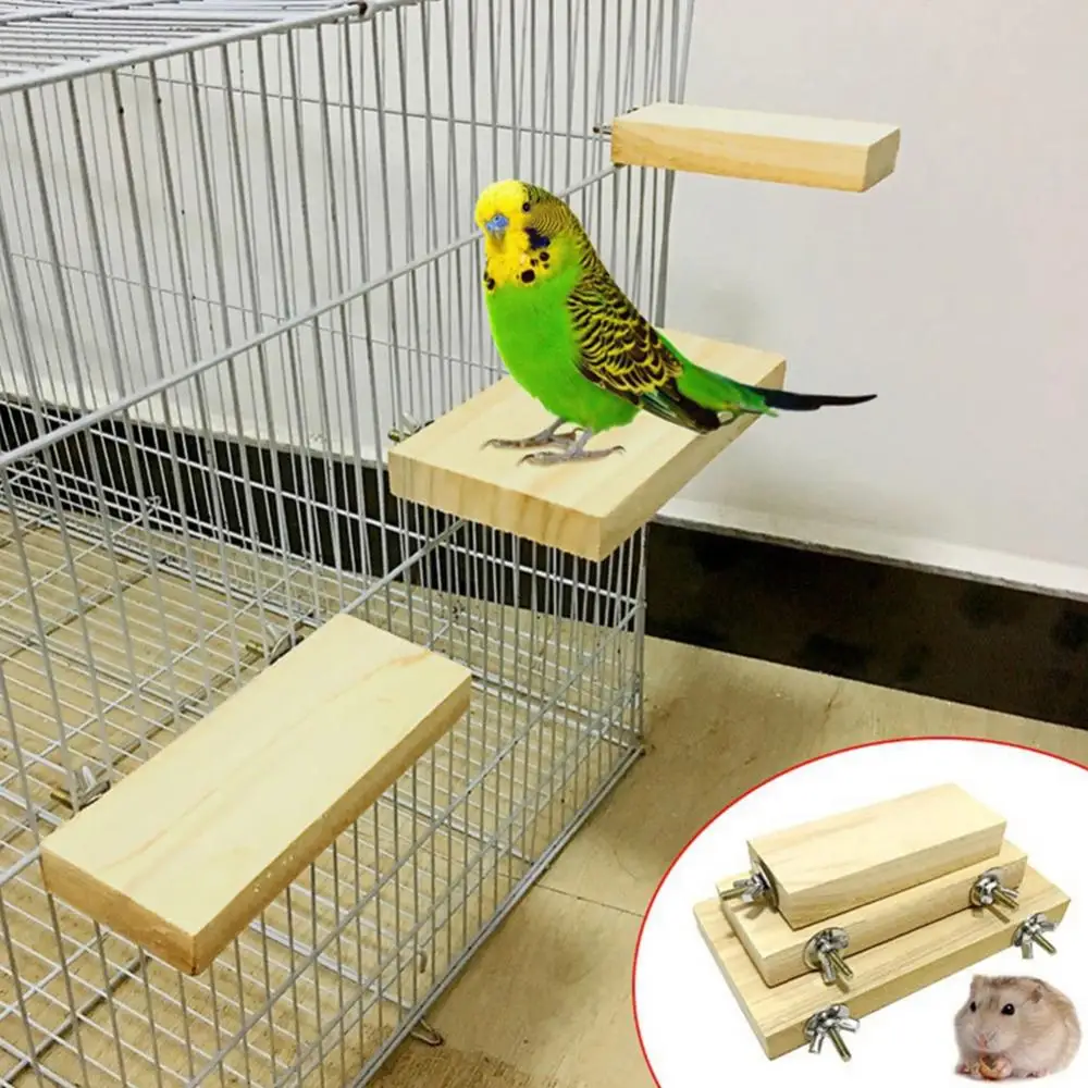 Wood Stand Platform Pet Bird Toys Parrot Rack Hamster Perches Hanging Cage Decor Paw Grinding Toy Cage Board Accessories