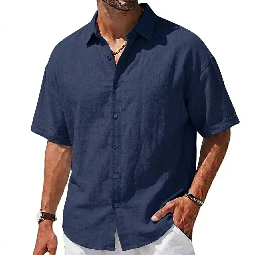 Sommer Kurzarm-Hemden Herren Casual Leinen T-Shirts Baumwoll-Hemden mit Kragen Herren Strand-Hawaiihemd Sommer Fitness T-Shirts – Detail 10
