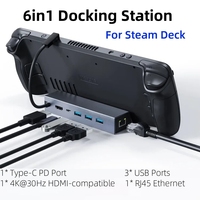 6-in-1 Docking Station with 4K HDMI-compatible, Ethernet, 3 USB and PD100W Charge, Compatible with Steam Deck/ROG Ally/Legion Go