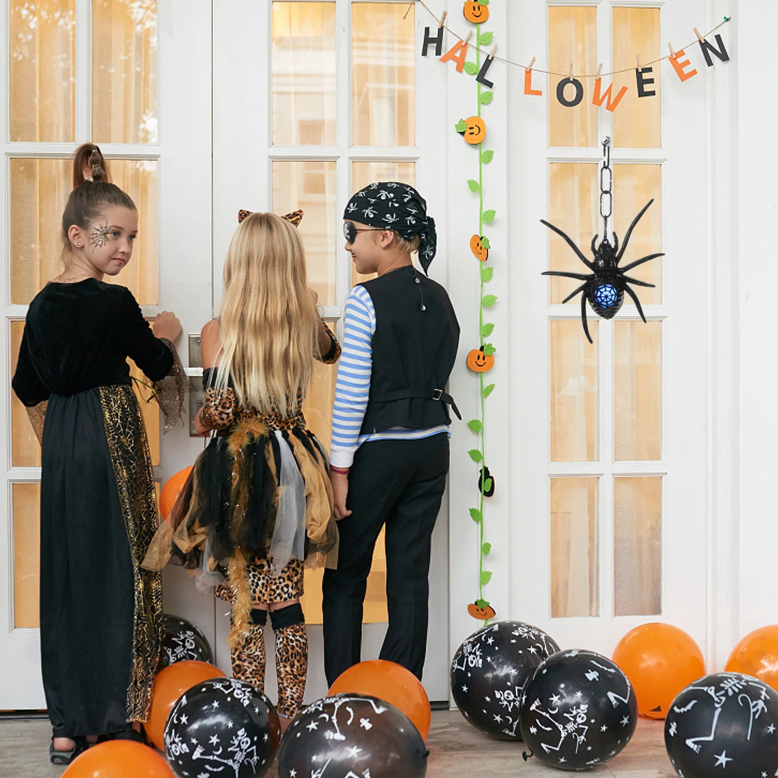 

2pcs Glowing Spider Pendant Colorful Fluorescent Mini Spider Decors For Halloween Party Decoration Plastic Fake Spiders Prank