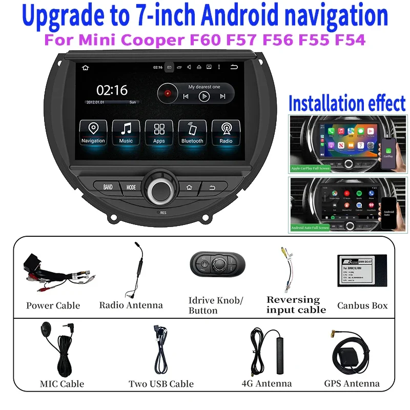 

Для Mini Cooper F60 F57 F56 F55 F54: Обновление до Android Auto и CarPlay, 7-дюймовый сенсорный экран, поддержка беспроводных автомобильных камер