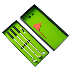 Golf kalem seti Mini masaüstü Golf topu kalem hediye yeşil 3 kulüpleri kalem topları koyarak içerir ve bayrak masası oyunları Golf aksesuarları