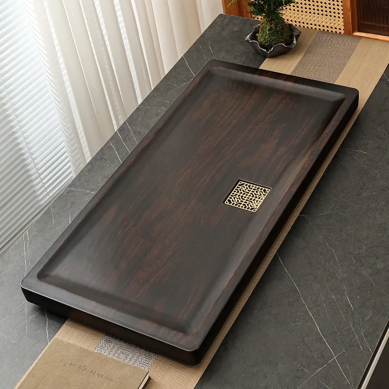 STLF Black sandalwood tea tray Solid wood house‘hold new small with drainage office imitation log  tray  table  sea