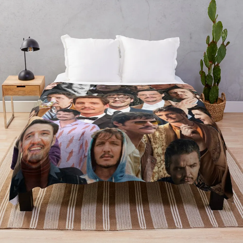 

Pedro Pascal Photo Collage Throw Blanket Summer Cool Breathable Blanket for Sleeping