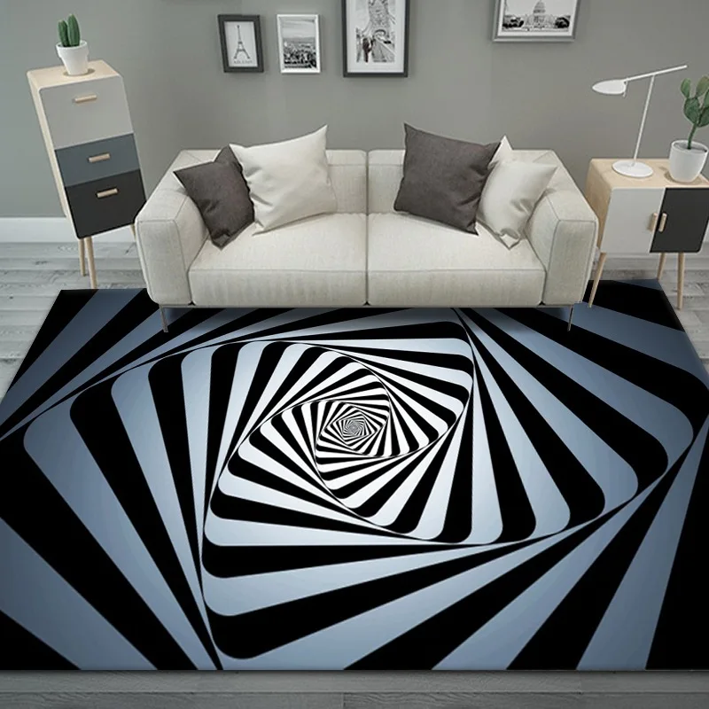 Alfombra redonda de visión 3d, Cojín cuadrado para mesa de centro de sala de estar, dormitorio, blanco y negro, cojín tridimensional para mesa y