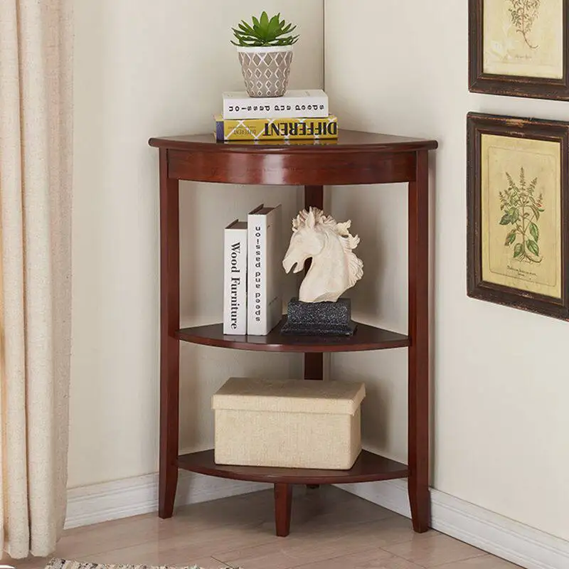 Solid Wood Corner Cabinet Farmhouse Triangle Shelf for Living Room Space Saving Mini Corner Stand with Display, Rustic End Table