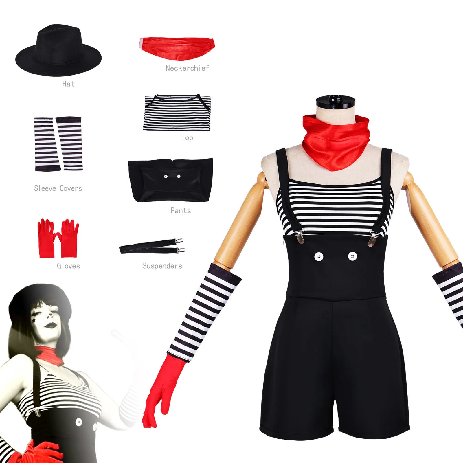 

Anime Maelle Baguette Outfit Obscur Cosplay Costume Clair Expedition 33 Women Shirt Hat Tie Black Suspenders Takerlama