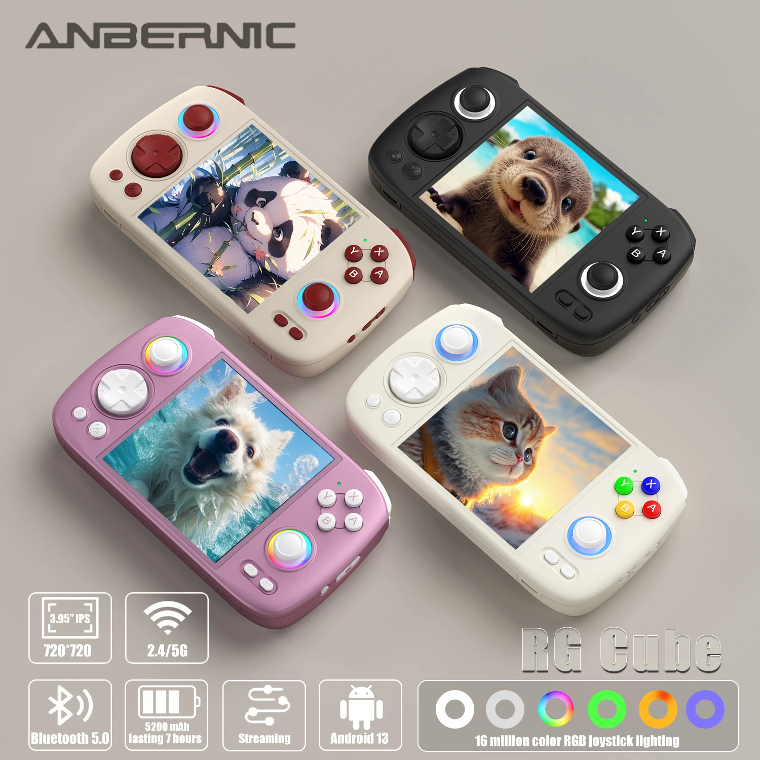 

ANBERNIC RG Cube Retro Handheld Game Console 64bit Android 13 Unisoc T820 3.95 Inch IPS Screen Hall Joystick RGB lighting effect