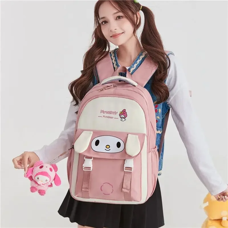 Mochila Sanrio Melody de grande capacidade, estilo feminino Ins, estudante bonito dos desenhos animados coreanos, mochila leve de cachorro pendurado Jade