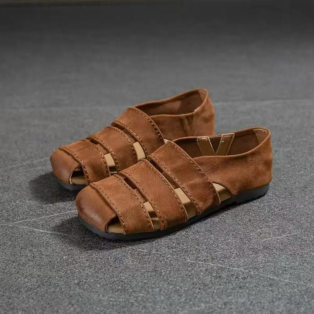 Careaymade - Damskie sandały z prawdziwej skóry, ażurowe buty typu pig cage, miękka podeszwa, wygodne, codzienne sandały rzymskie marki Careaymade. — zdjęcie 6