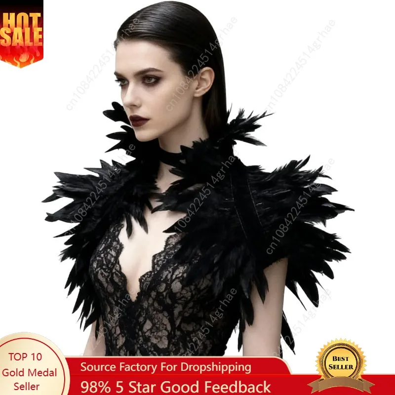 

L'VOW Gothic Real Natural Feather Shrug Shawl Shoulder Wrap Cape Victorian Collar
