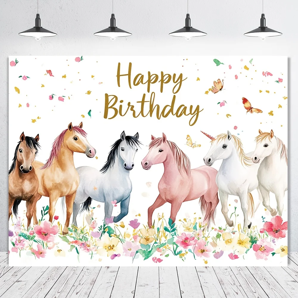 Fundo de cavalo de feliz aniversário, decoração de festa, multifuncional e durável, adequado para casa, paredes e pátios