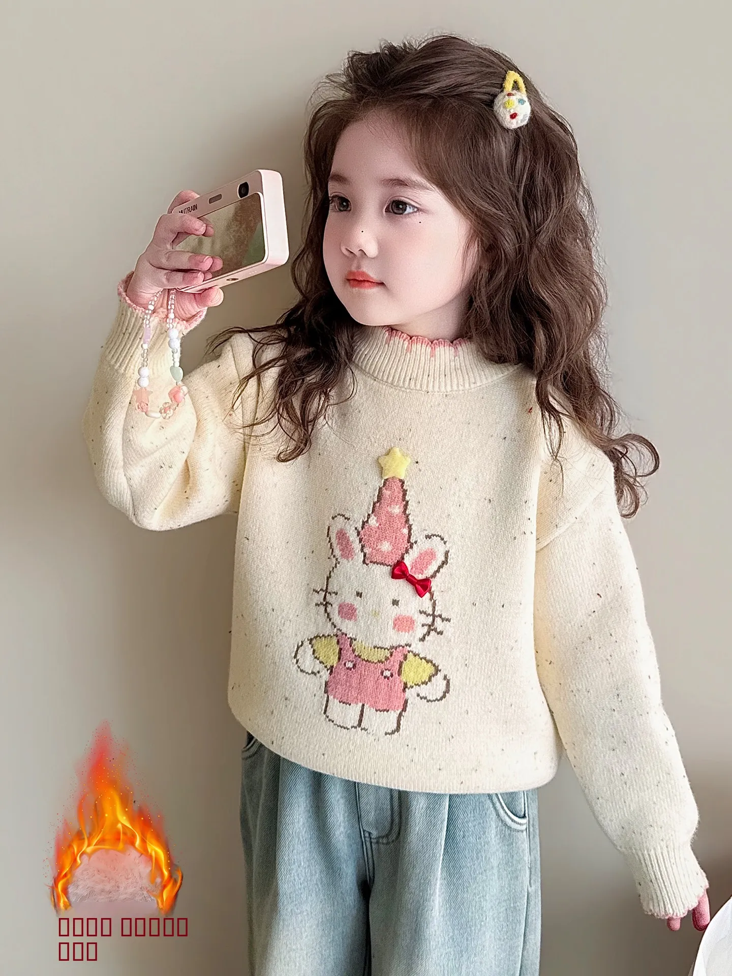 Fce gevoerde gebreide trui voor meisjes Baby Faionable Winterkleding rond Ne Long Sve Regular Fit Knitwear