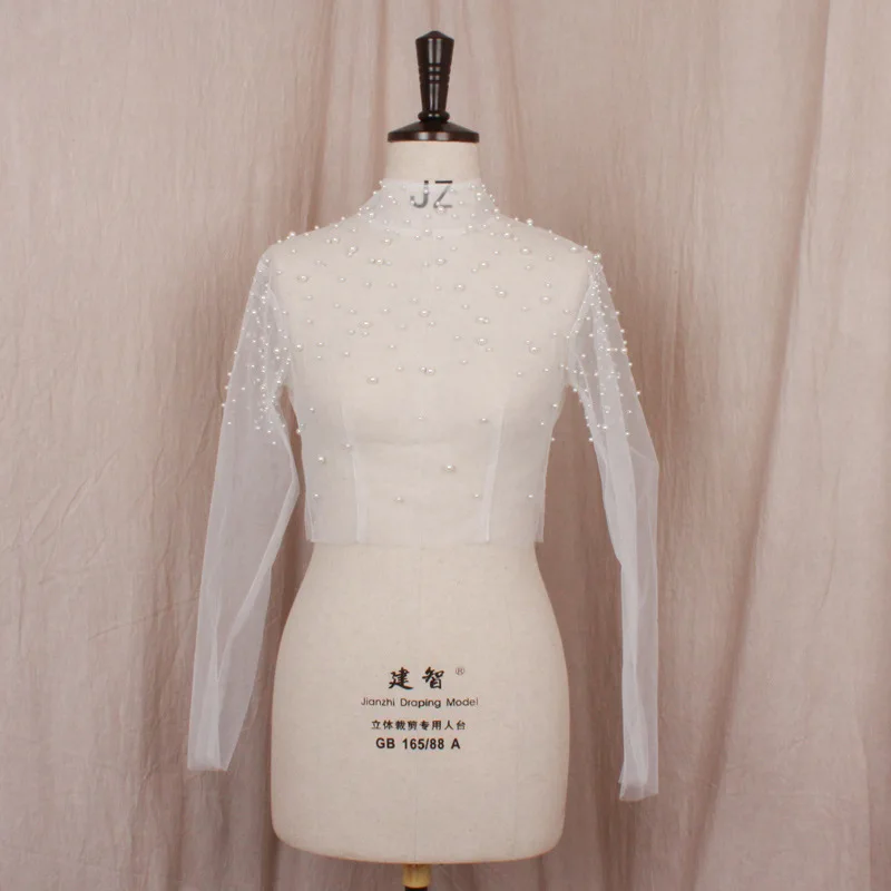 

2022 Свадебная Иллюзия Тюлевая куртка Роскошная жемчужная вечерние Сина вечерняя шаль женская элегантная блузка романтичная ретро с высоким воротником Болеро