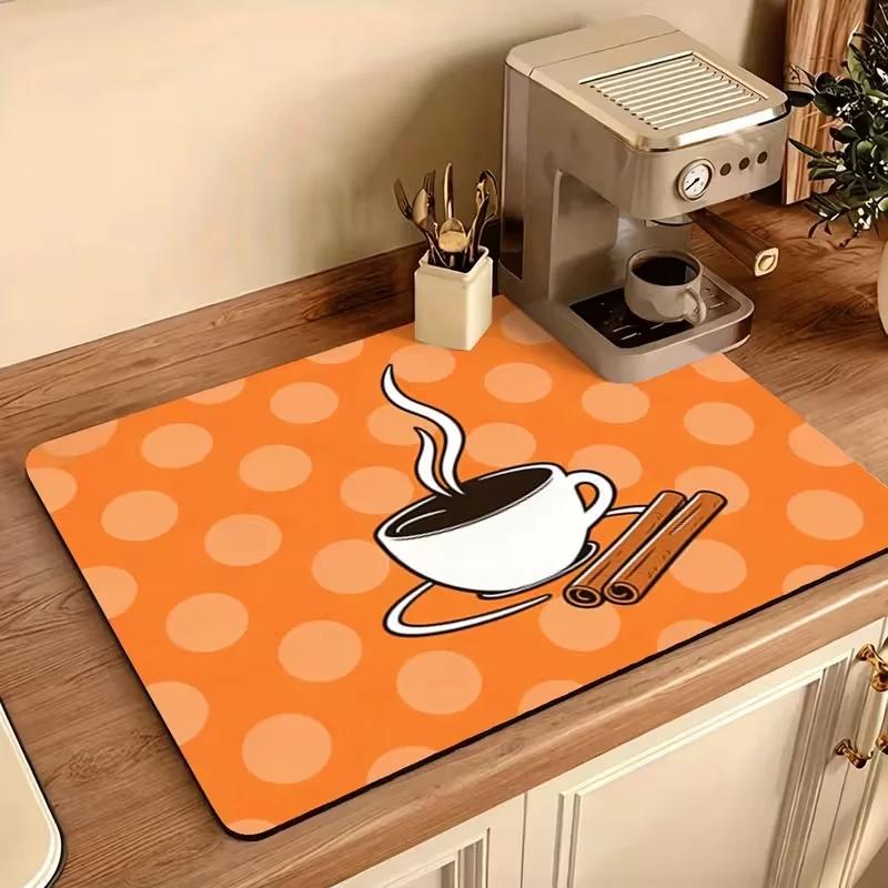 Brown Plaid Coffee Letter Dish Drying Mat Kitchen Sink Countertop Pad Retro Tableware Mat for Coffee Machine Espresso Maker