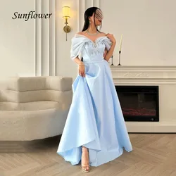 Sunflower Blue V-Neck Off The Shoulder Beading A-LINE Formal Evening Dress Saudi Arabia 2024 Slim Satin Floor-Length Prom Dress