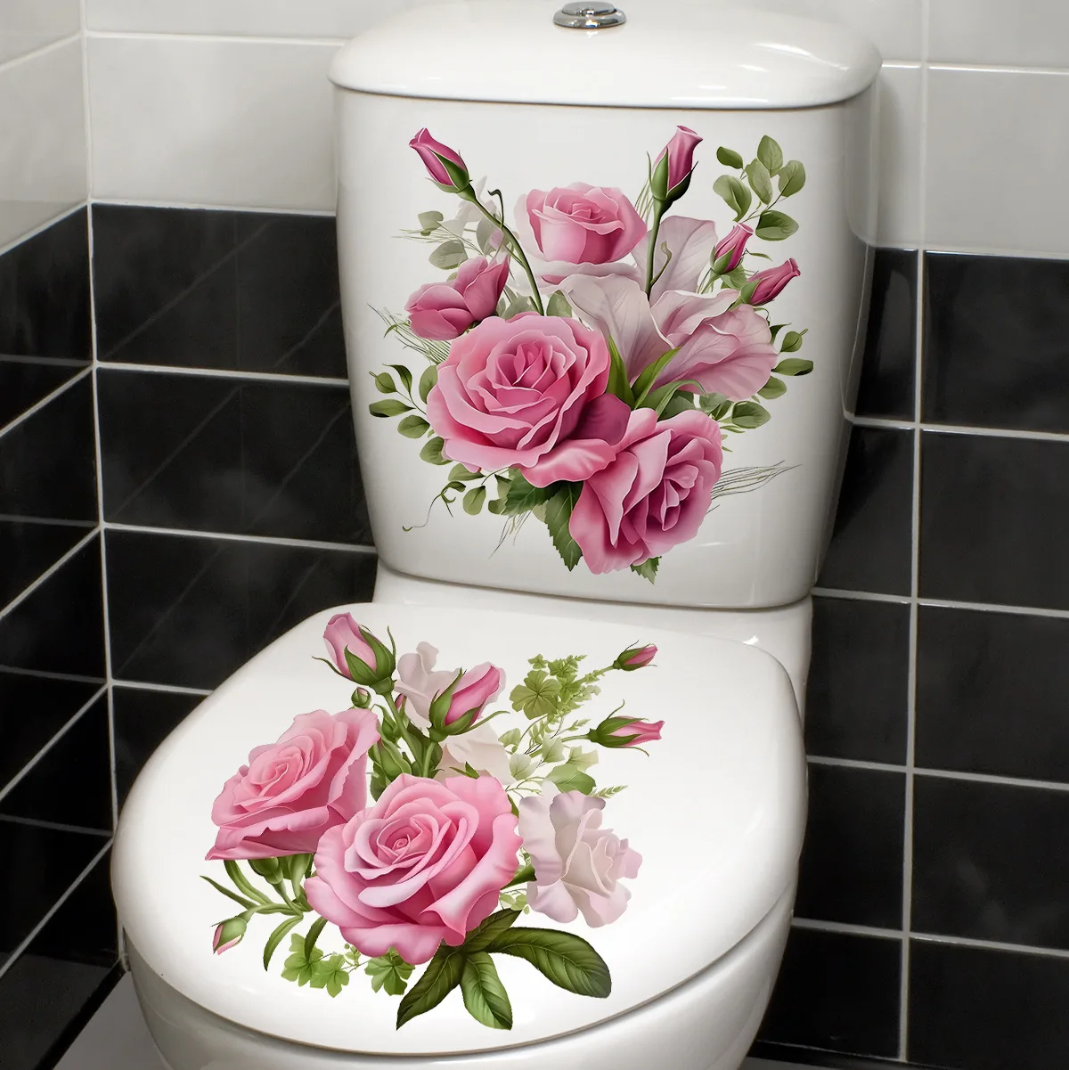 Rosa Rosen-Toilettenaufkleber, Abnehmbare Wasserfeste Badezimmer-WC-Sitz-Dekorationen, Toilettendeckel-Deko für Badezimmer-Renovierung
