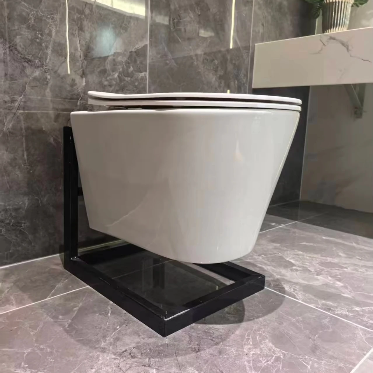 White modern slender frameless wall-mounted hidden water tank bathroom bathroom bathroom single-piece hanging P-type water