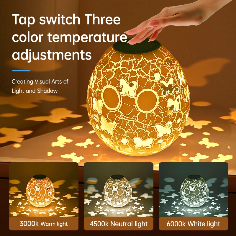 2024 New Desktop Crack Dinosaur Egg Night Light Touch Switch Long Battery Life Charging Tumbler Colorful Atmosphere Light