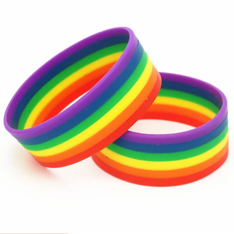 100 Pieces Rainbow Bracelet Bangle For Women Men Colorful Trendy Braided Silicone Rubber Flexible Wristband Wrist Band