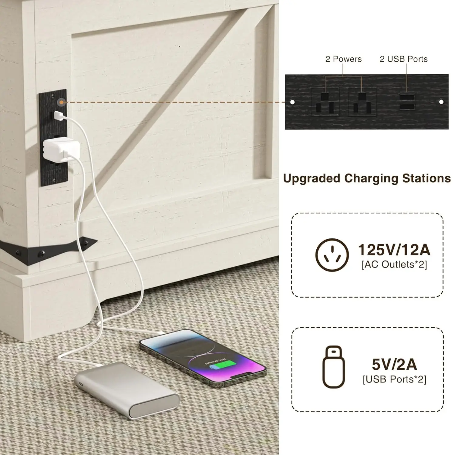 طاولة قهوة قابلة للرفع مقاس 31.5 بوصة مع مساحة تخزين، وطاولات قهوة مربعة للمزرعة لغرفة المعيشة، وطاولة مركزية مع محطة شحن و