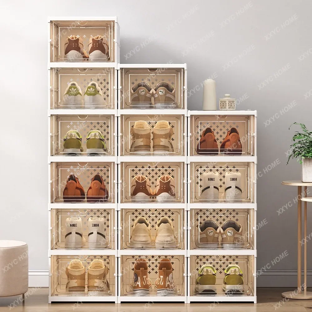 Simple and economical installation-free shoe box Transparent drawer  storage  cabinet Thickened multi-layer folding shoe rack