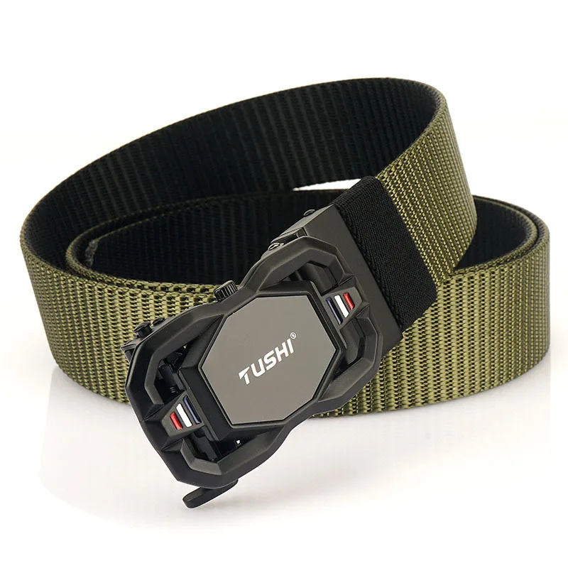 New 3.5mm thick double-sided nylon belt versatile casual outdoor pants belt rotating automatic buckle belt