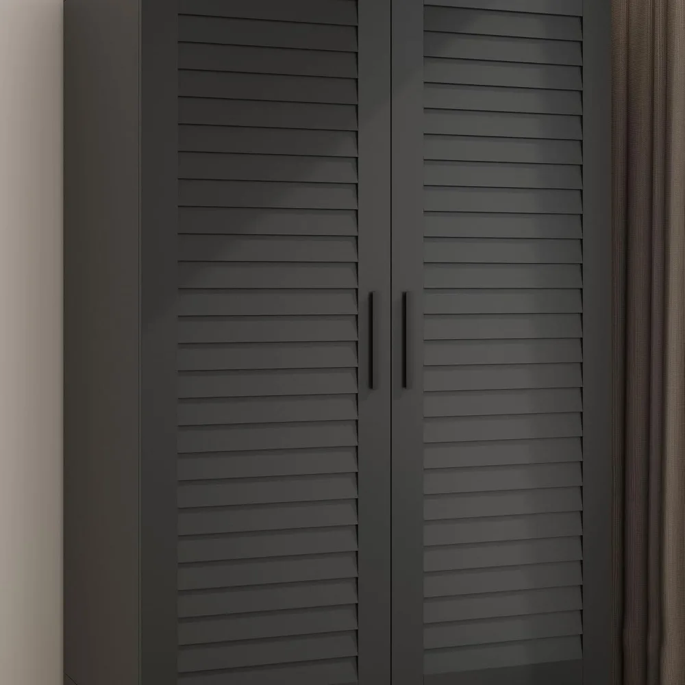 2-дверный шкаф-купе с ящиками и светодиодной подсветкой, многоуровневыми полками, подвесным стержнем и 2 дверцами с жалюзи