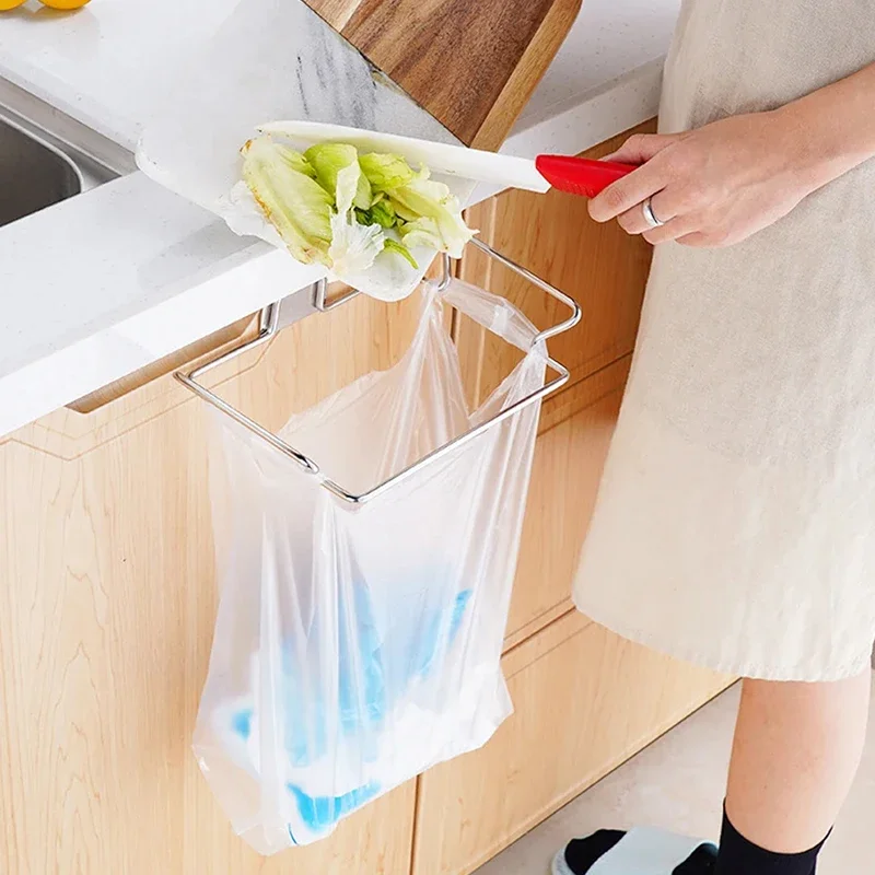 

Kitchen Trash Rack Cabinet Door Garbage Bags Holder Stainless Steel Closet Garbage Storage Holder