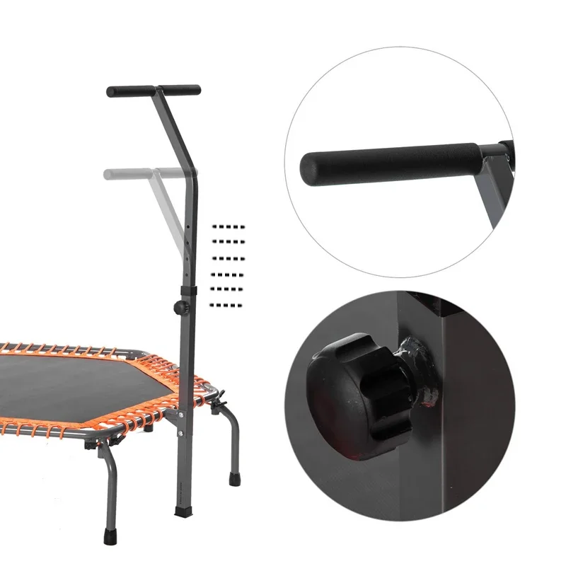 50 Inch Fold Fitness Trampoline With Adjustable Handrail, Elastic Rope and Mobile Phone Holder