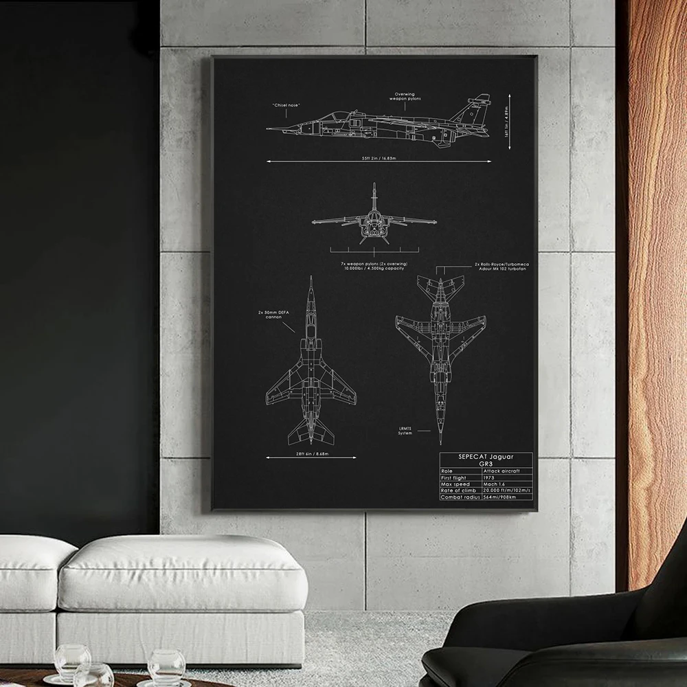 أبيض وأسود طائرة مخطط ملصق ، الحديثة قماش اللوحة ، طائرة مخطط ، الطيران الجدار ، ديكور المنزل ، الطيار هدية #4