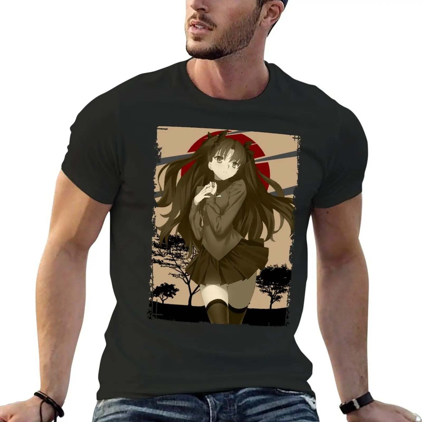 Rin Tohsaka Fate/Zero Fate Zero Feito Zero Retro Landscape Design T-Shirt for a boy mens t shirts top quality