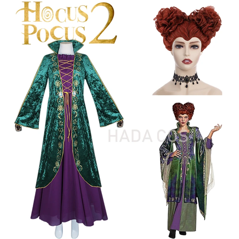 Hocus Pocus 2 Winifred Sanderson Cosplay Costume Witch Dress Outfit Suit Uniform Halloween Carnival Costume Orange Curls Wig