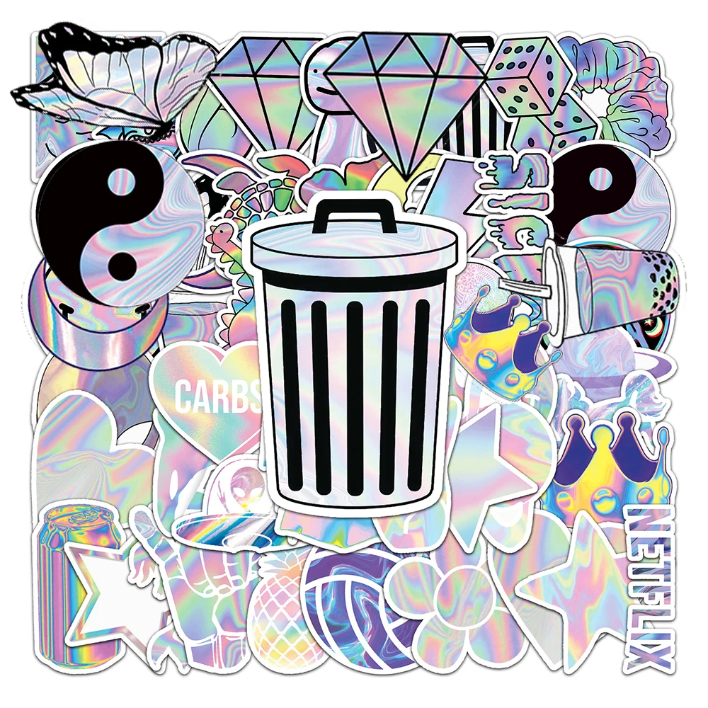 10/30/50PCS Mixed VSCO Holographic Laser Cartoon Stickers Aesthetic Decoration Decals Waterproof Graffiti Skateboard Car Laptop