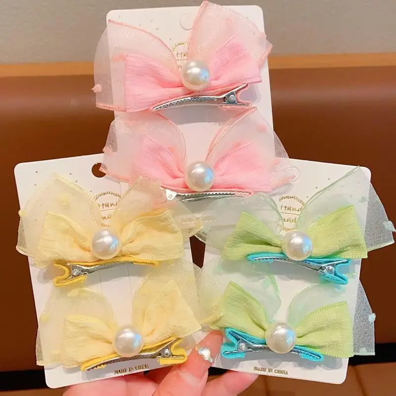 

Sweet Korean Style Pearl Bow Baby Hair Clip Small Fresh Seersucker Children's Hairpin Headwear Female Cute Clip