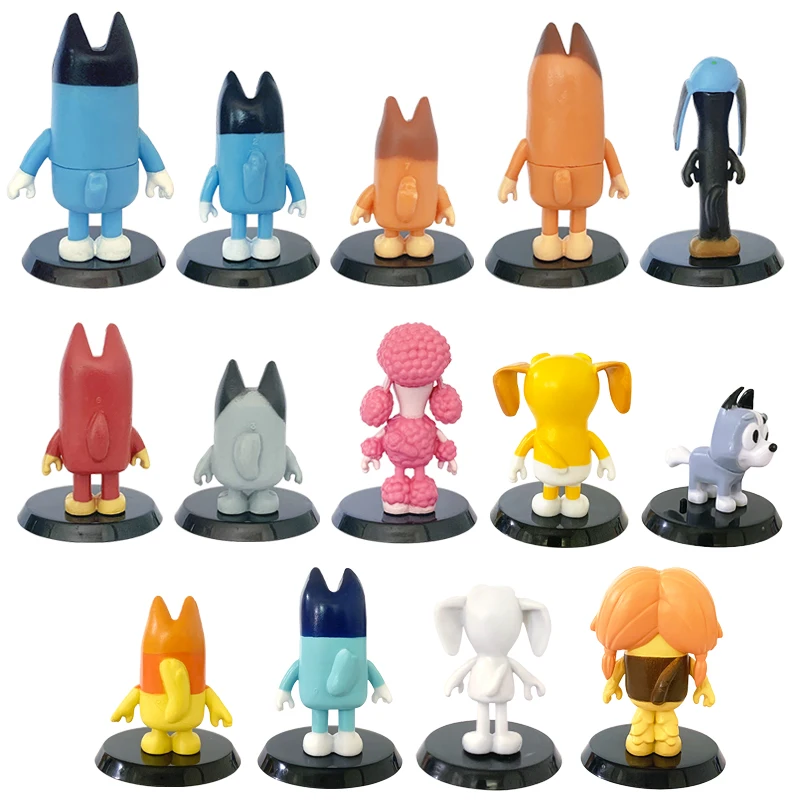 Bluey Friends Bingo Figurki Rodzina 6-14szt Kawaii Figurka akcji Zabawka Kreskówka Pvc Model Lalka Dekoracja samochodu Prezenty dla dzieci