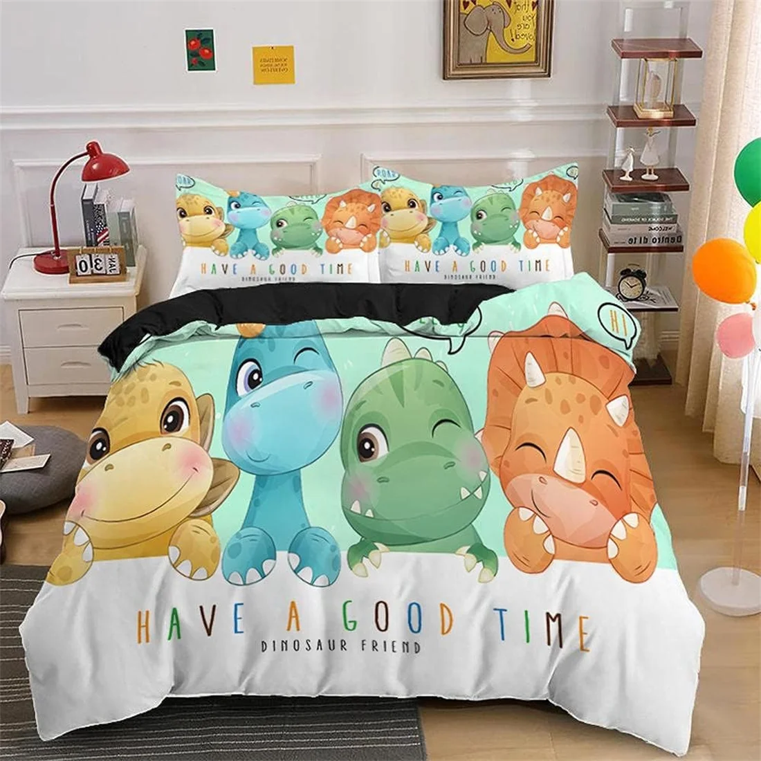 Cartoon Dinosaurs Bedding Set 3D Dino Cover for Boys Children Lovely Animal World Bedroom Decor Child Gift